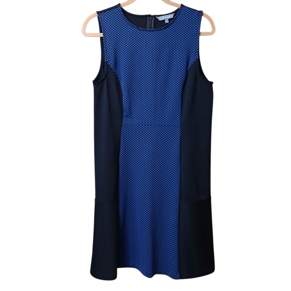 Daisy Fuentes Colorblock Sleeveless Dress Blue Black Geometric Dots Size Large